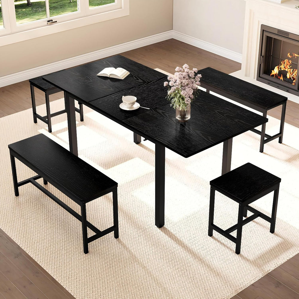 IDEALHOUSE 5-Piece Extendable Dining Table Set for 6-8 People, 63 Inch Kitche...