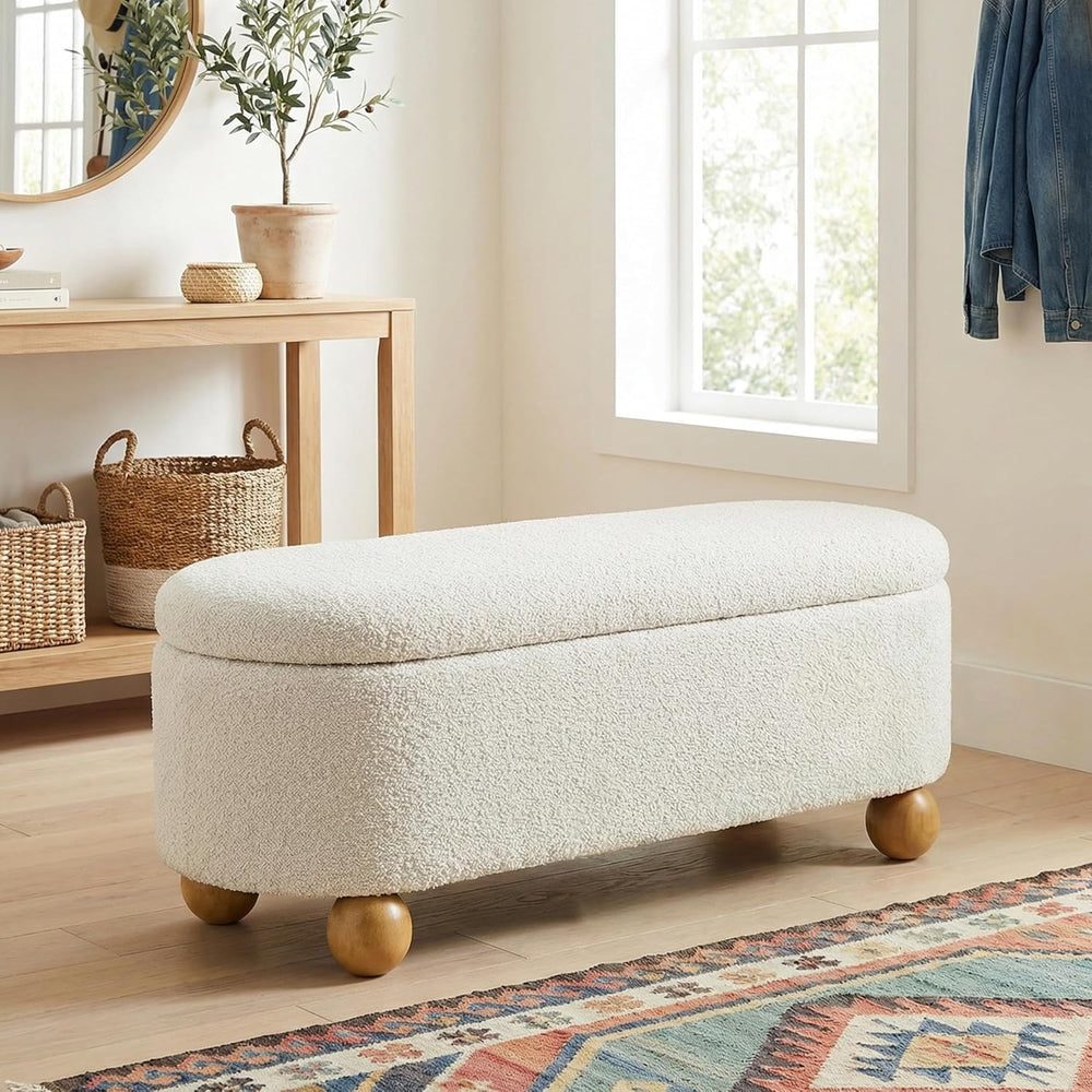 VKNOW 44.8" Storage Ottoman Bench End of Bed Bench with Hinge, Beige | C...