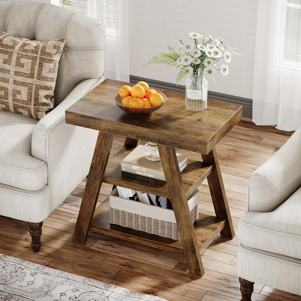 Tribesigns Farmhouse End Table, 3-Tier Wooden Sofa Side Table with Trapezoid ...