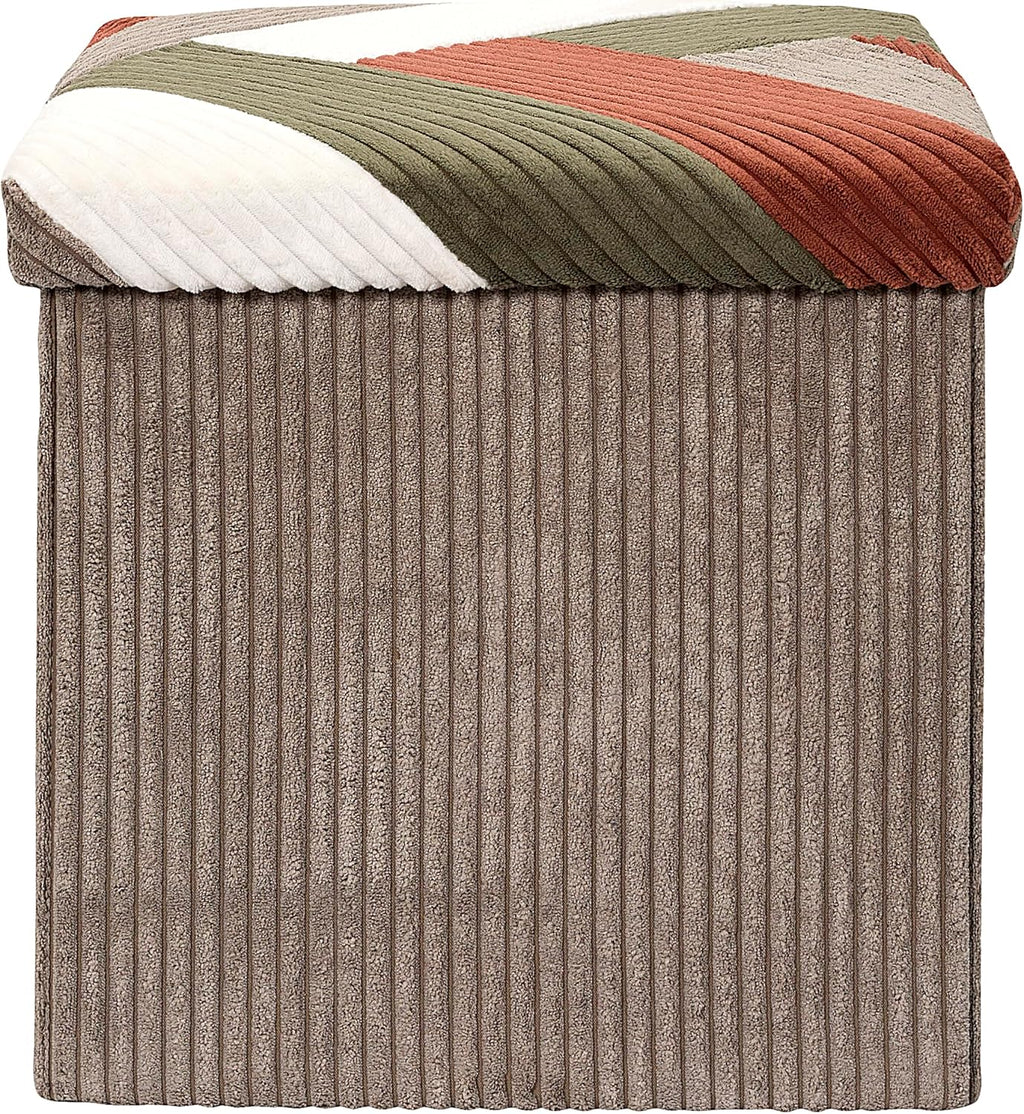 Home Deco Factory, HD0550 Multifunctional Ribbed Foldable Patchwork Pouf Chest Storage and Comfortable Seating Elegant Design Beige Grey Red Green 38 x 38 cm