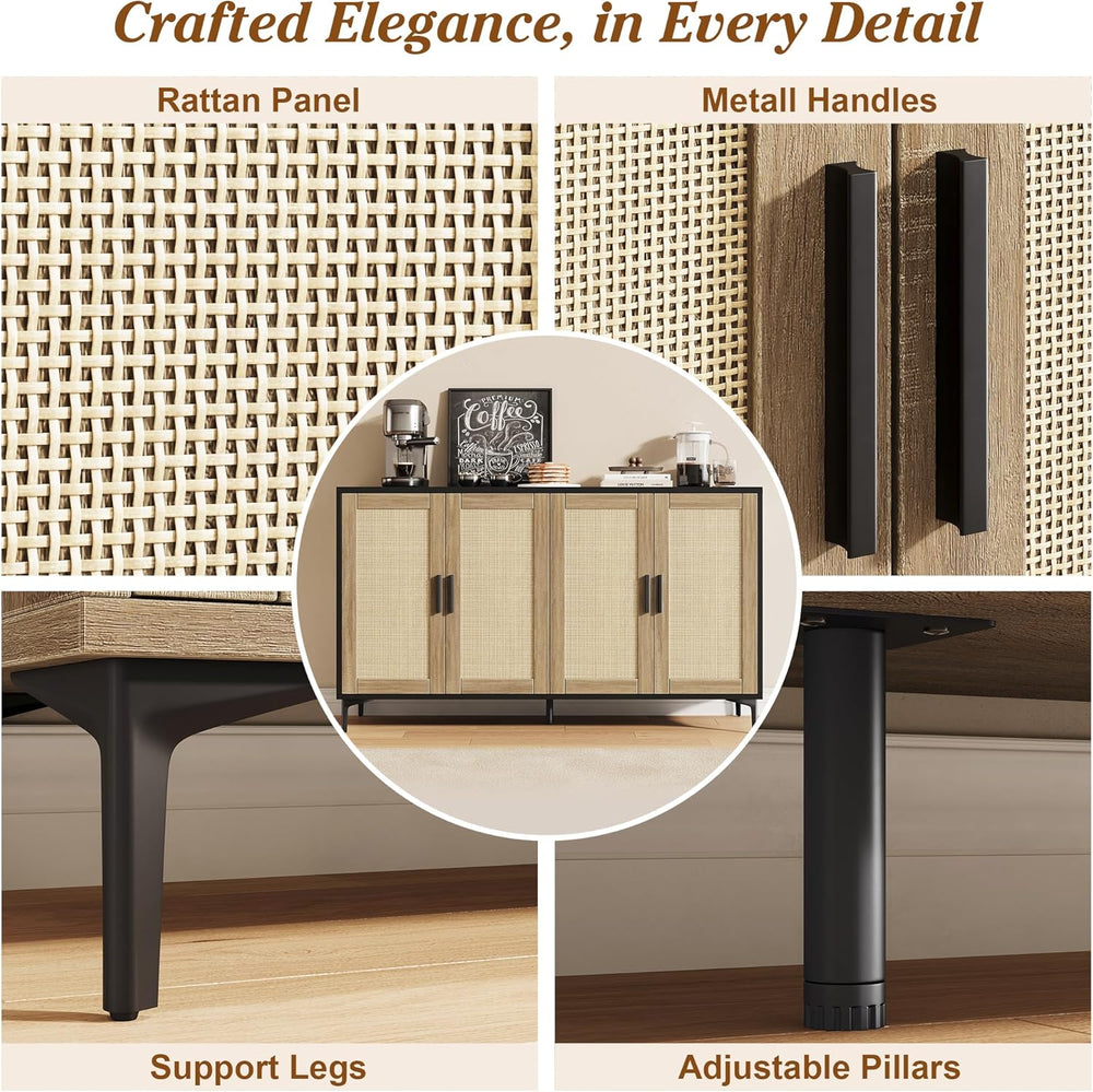 JASIWAY Buffet Cabinet with Storage, 48" Rattan Sideboard with Adjustabl...
