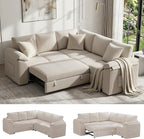 85 Inch Modular Sectional Sofa with Pull Out Couch Bed, L Shaped 5 Seat Sectional Couch with Storage, Corduroy Sectional Couches for Living Room, Cloud Modular Couch, Removable Sofa Cover, Beige