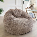 LIFEREVO Faux Fur Stuffed Animal Storage Bean Bag Chair Cover (No Filler), Washable Fluffy Large Bean Bag Cover for Adults Girls, Furry Beanbag Cover for Textile Plush Toys Memory Foam (Ombre Khaki)