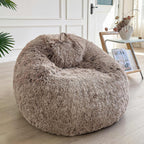 LIFEREVO Faux Fur Stuffed Animal Storage Bean Bag Chair Cover (No Filler), Washable Fluffy Large Bean Bag Cover for Adults Girls, Furry Beanbag Cover for Textile Plush Toys Memory Foam (Ombre Khaki)
