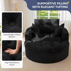 MAXYOYO Modular Sectional Chaise Lounge Sofa, Round Upholstered Lounge Chair with Ottoman, Comfy Couch with Layered Cushion, Tufted Sleeper Chair for Living Room, No Assembly, Black