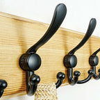Dseap Coat Rack Wall Mount - Heavy-Duty Robust Rustic Wooden Wall Coat Hanger Hook Rail with 5 Triple Hooks for Winter Jacket & Hat Clothing, Light Brown & Black