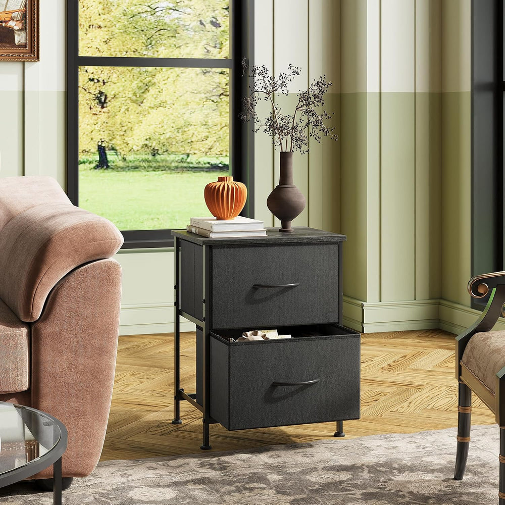 WLIVE Black Night Stand, Small Dresser with 2 Drawers & Wooden Top, Night...
