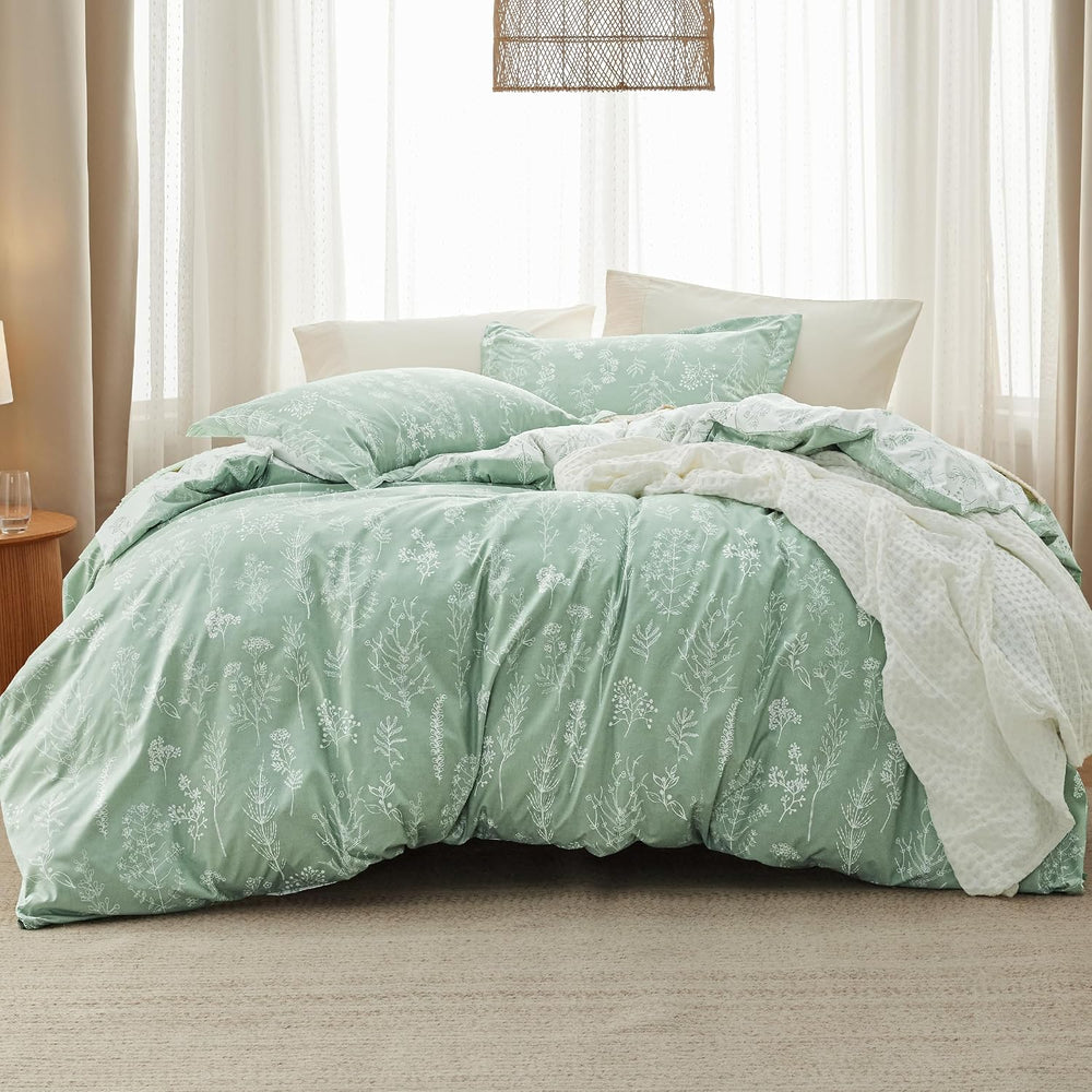 Bedsure Queen Size Comforter Set,Sage Green Bedding Set Reversible Floral
