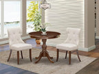 East West Furniture AMSI3-MAH-35 3 Piece Dining Room Table Set Contains a Round Kitchen Table with Pedestal and 2 Doeskin Linen Fabric Parson Dining Chairs, 36x36 Inch, Mahogany