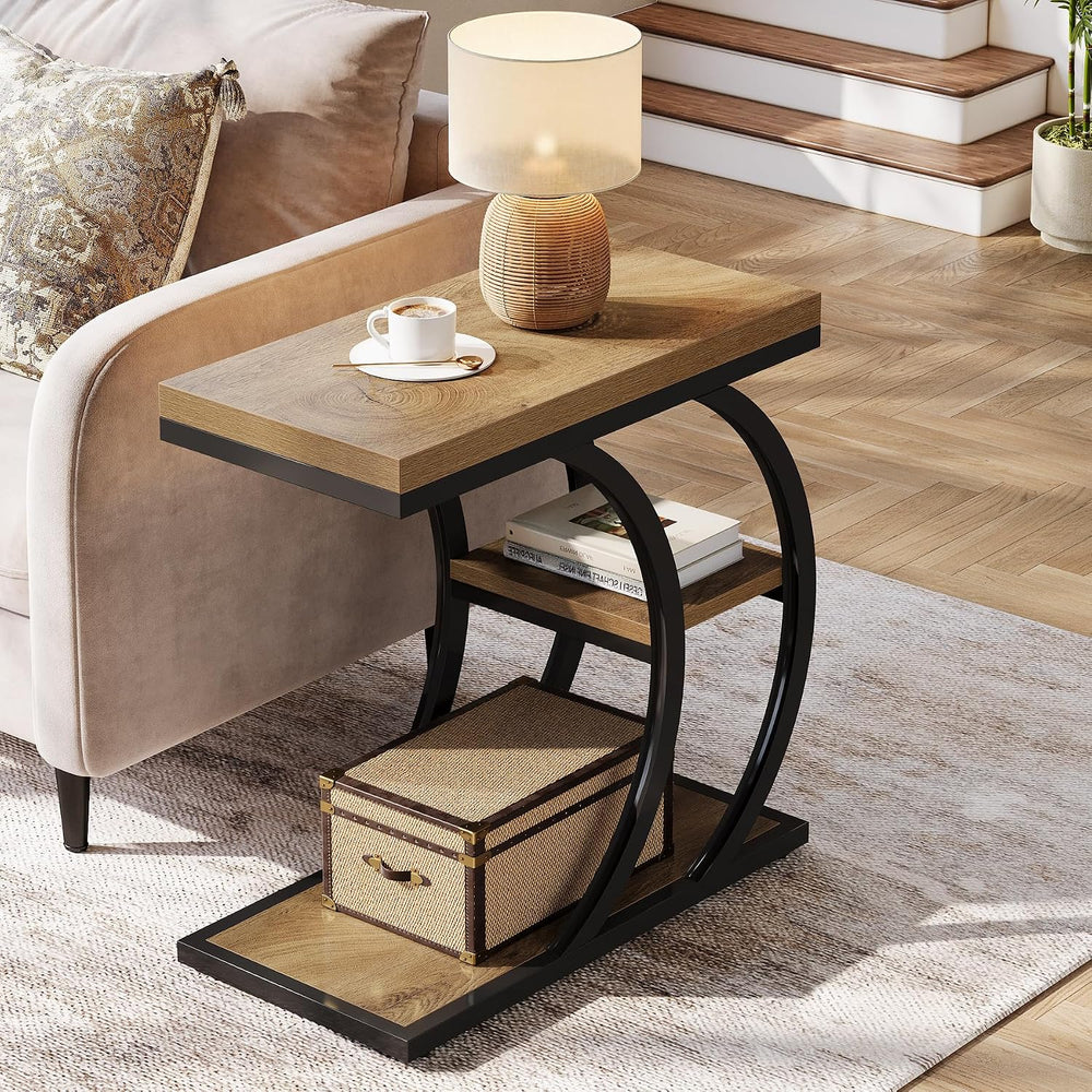 Tribesigns End Table for Living Room, 3-Tier Narrow Wood Couch C-Shaped Side ...