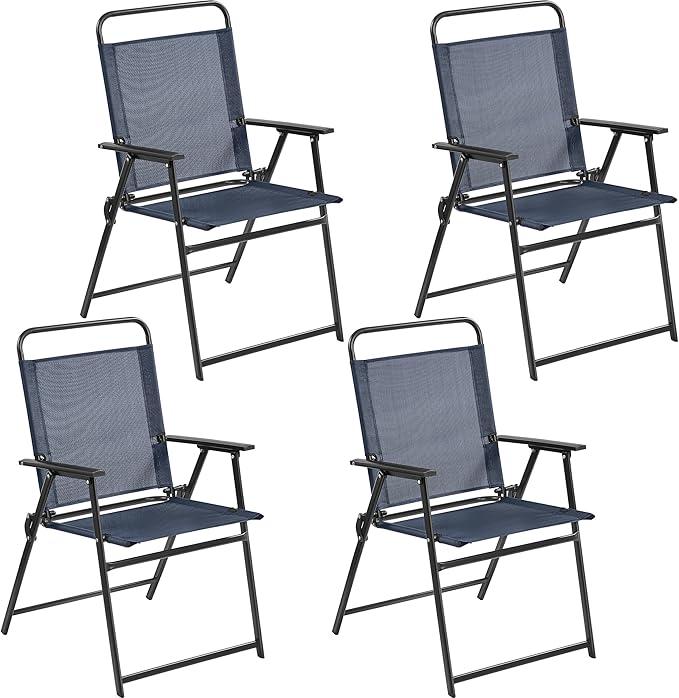 Yaheetech Outdoor Patio Chairs Set of 4, Folding Patio Chairs for Outside with Metal Frame, Armrests, Portable Dining Chairs for Camping, Lawn, Garden and Porch, Navy Blue