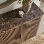 win2win 63" Fluted Sideboard Buffet Cabinet with Faux Marble Top, Mid Century Modern Credenza with Storage, Wood Media TV Console Accent Cabinet for Living Room Kitchen Hallway, Walnut