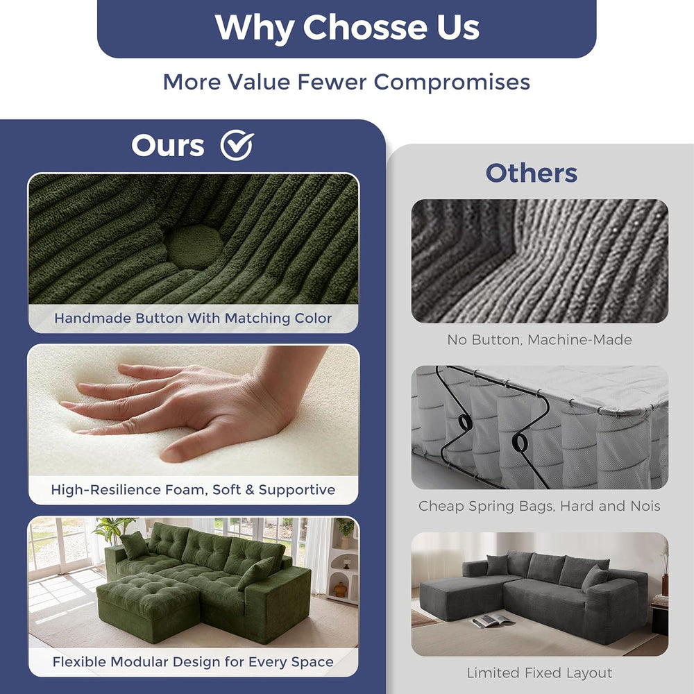 MAXYOYO Couch, 104-Inch L-Shaped Cloud Couch with Ottoman | Dark Green Uphols...