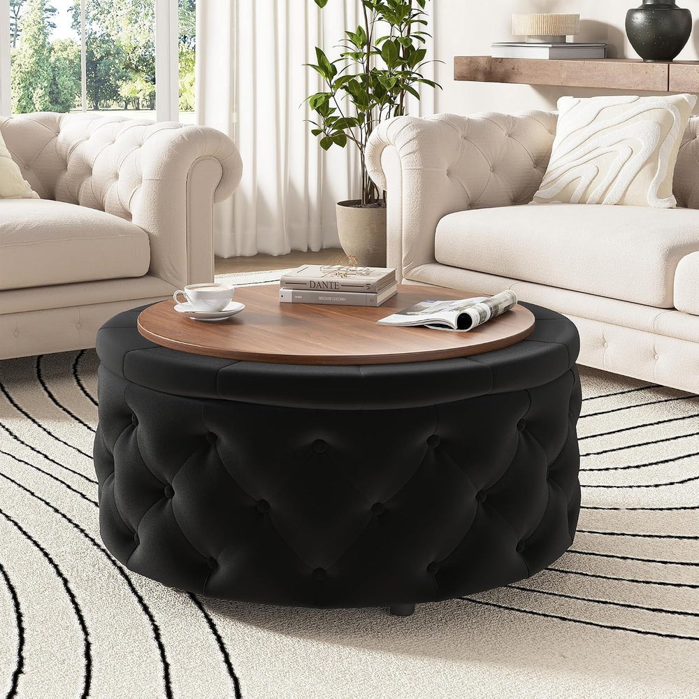 FiveWillowise 30 Inch Round Ottoman with Storage Tray,Large Coffee Table | Ci...