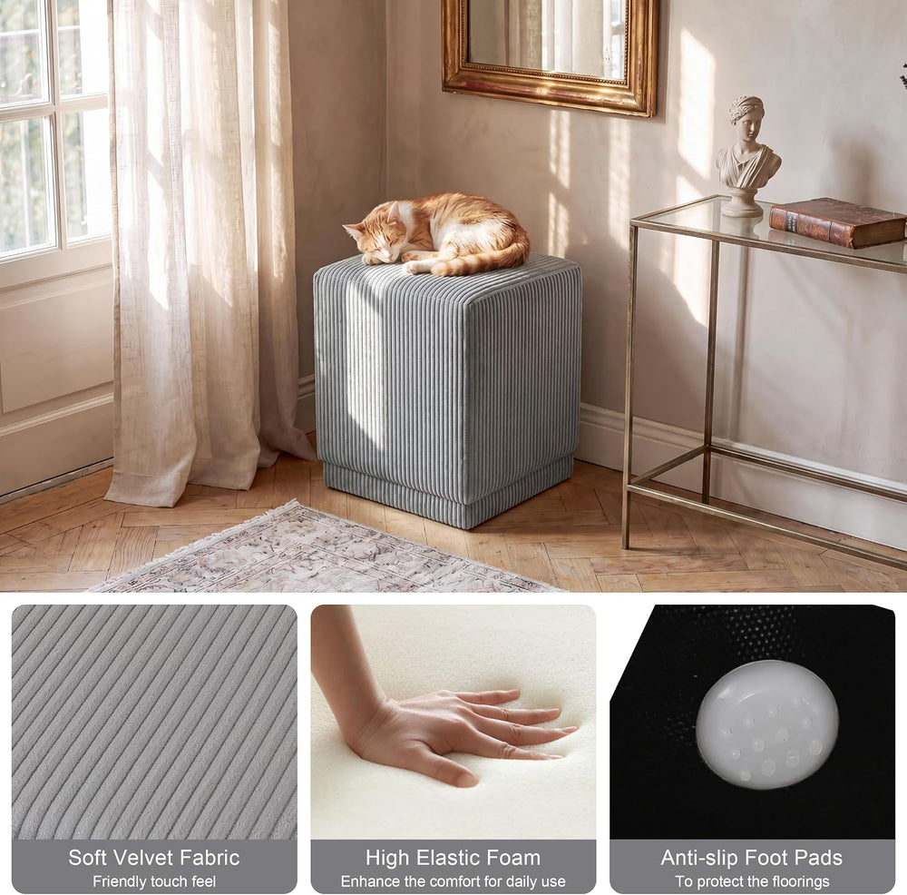 Homebeez Modern Square Ottoman, Vertical Channel Tufted Foot Stool Ottoman, C...