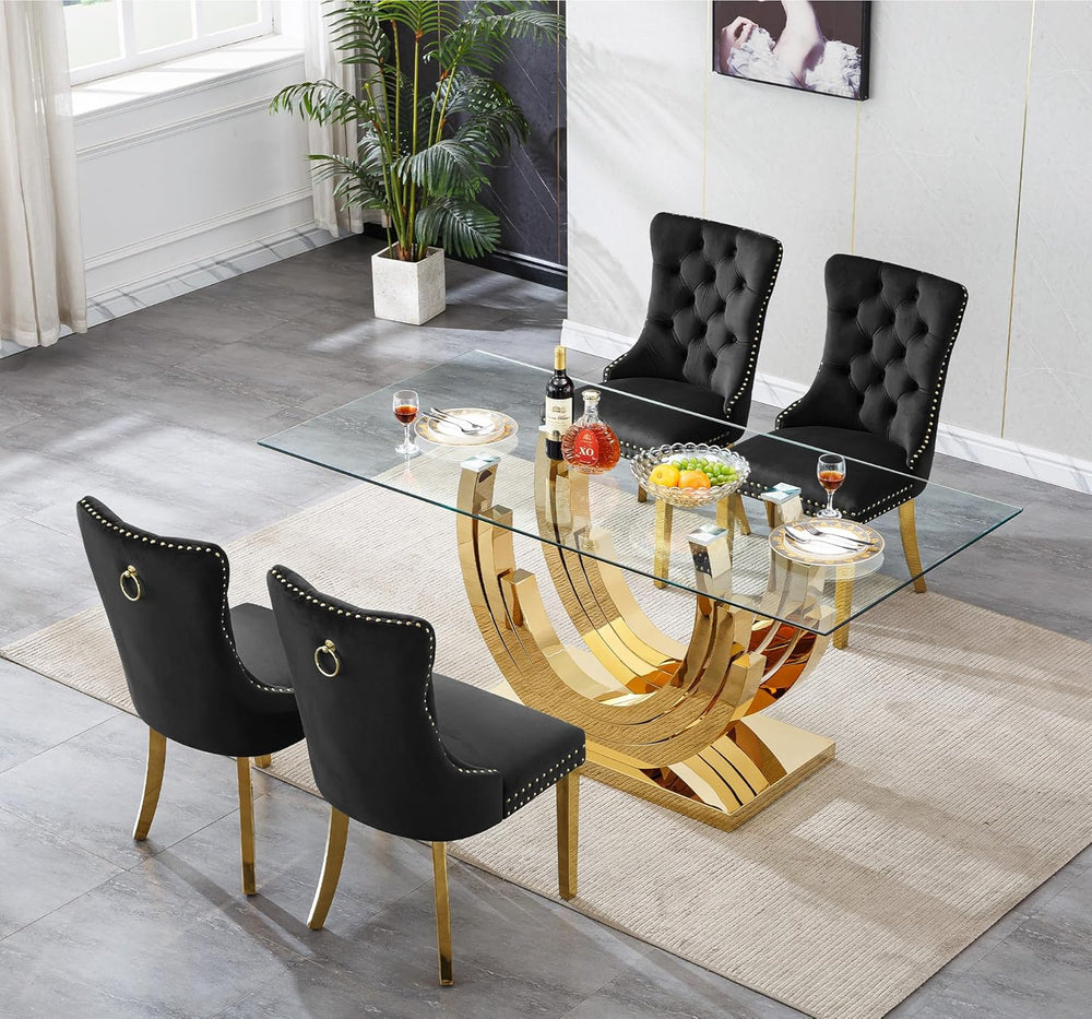 HomVent 5 Piece Glass Dining Table Set for 4, Kitchen Dining Table Set with D...