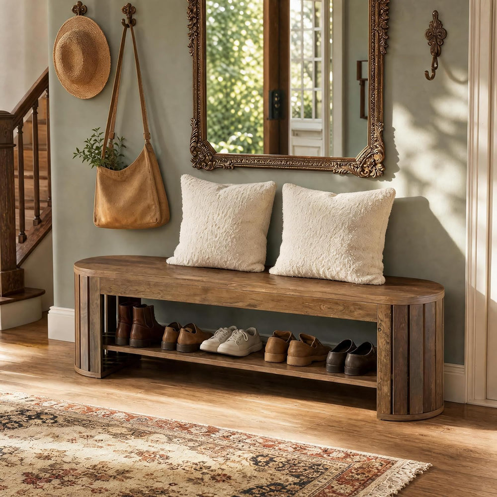 Tribesigns 63'' Shoe Storage Bench,Wooden Narrow 2-Tier Entryway Benc...