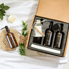 Amber Glass Shampoo and Conditioner Dispenser Set – Refillable 16 OZ Bottles with Pump, Concrete Tray Included – Modern Bathroom Organization