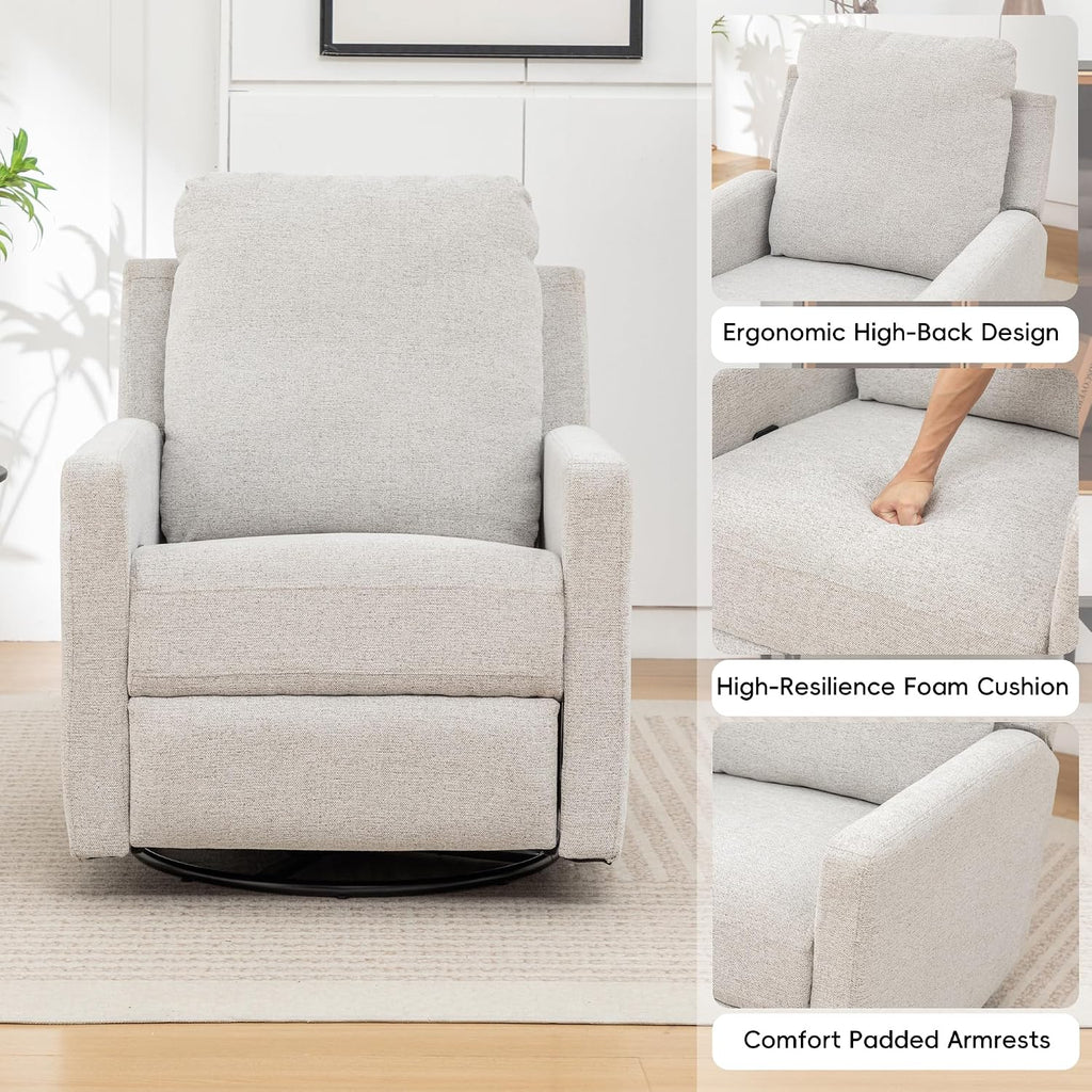MINCETA Glider Recliner Chairs, Nursery Rocking Chairs, Gray | 360° Swivel Rocking Chairs with Metal Base, High Back Rocking Chair for Living Room, Chenille Fabric