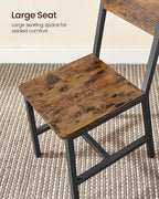VASAGLE Dining Chair Set of 2, Rustic Wood Chairs with Metal Steel Frame, Easy to Assemble, Comfortable Seat, Modern Farmhouse Chair for Kitchen, Bedroom, Living Room, Rustic Brown and Ink Black