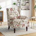 High Back Floral Accent Chair - Retro Wingback Upholstered Armchair with Nailhead Trim, Solid Wood Legs, Fabric Living Room Bedroom Reading Chair (Flower Beige)