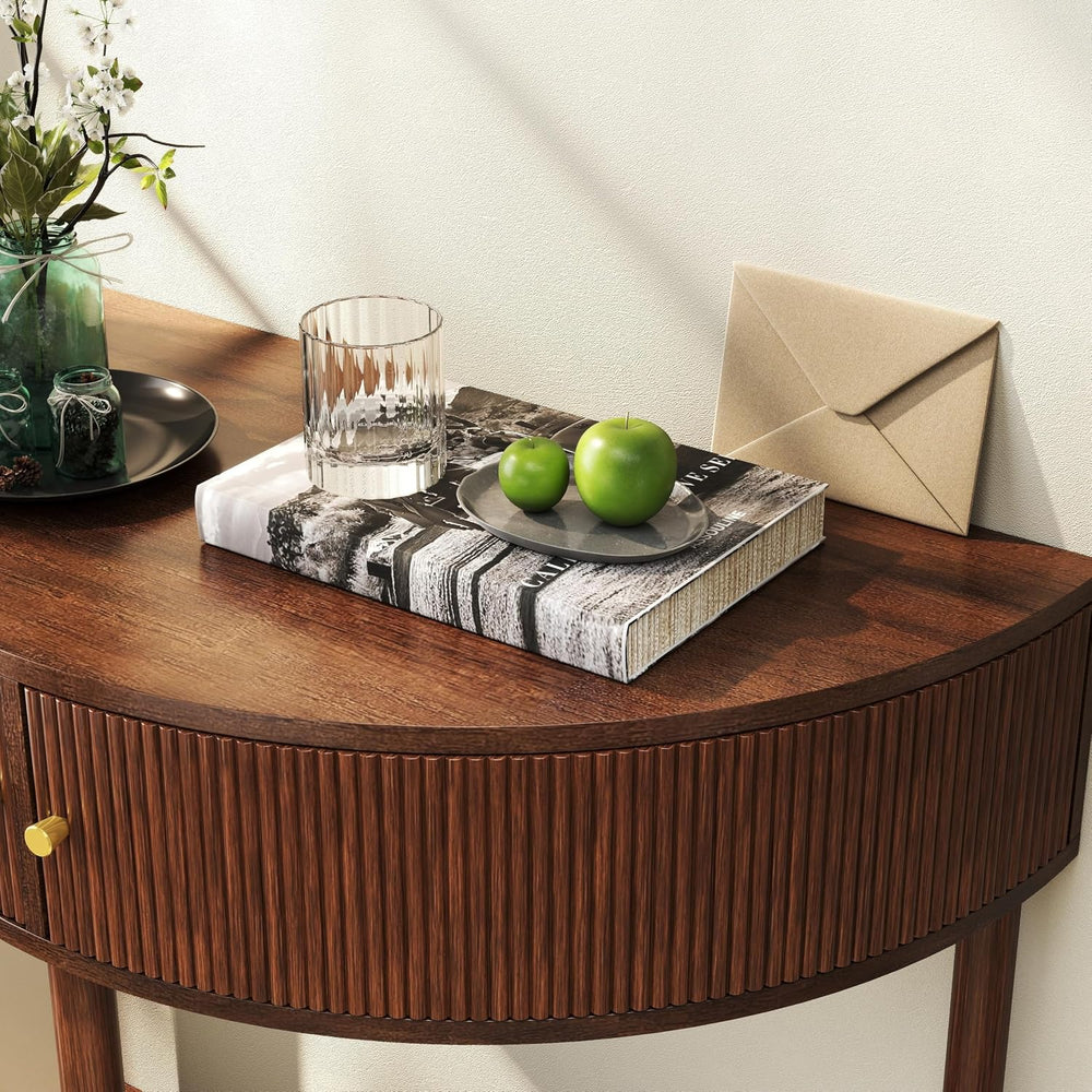 Knocbel Half Moon Console Table with Wave-Pattern Door, Semi-Circle Sofa End ...