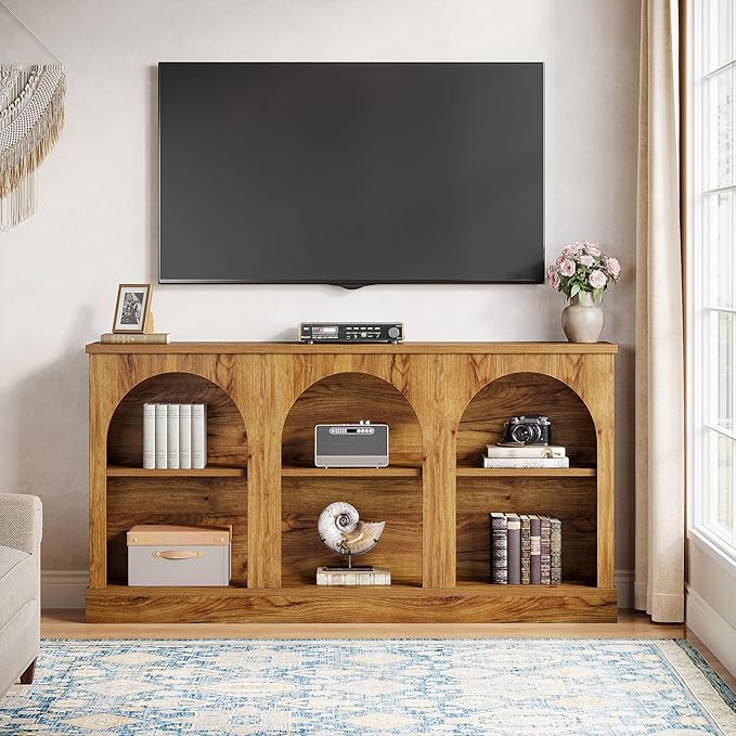 Tribesigns TV Consoles with Storage Cabinets, Television Stand for 55/60/65 Inch TV, Farmhouse Media Entertainment Center Stand for Living Room, Natural Wood