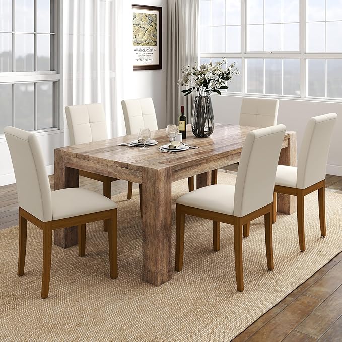 DAGONHIL Dining Chairs Set of 6, Modern Upholstered Fabric Dining Room Chairs, Armless Kitchen Chairs with Wood Legs and Padded Seat for Living Room, Bedroom, Kitchen (Beige)