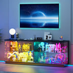 3-Piece Glass Display Cabinet Set with Glass Doors and RGB Lights,White | 2 Tall 67''H Corner Curio Cabinets with Locks and 1 Large 59''W TV Stand Display Case with Motion Sensor,Charging Hub