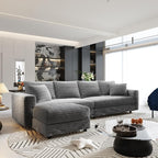 KEIKI 102.4" Sectional Couches, Modern Comfy Upholstered Sofa Cloud Couch, Deep Seat 4 Seat Sofa Set with Soft Pillows and Movable Ottoman for Living Room Bedroom,Apartment,Office, Grey