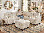 VANOMi Sectional Corner Couch, Corduroy L Shaped Sofa with Storage Ottoman,V Shaped Sectional Sofa, Corner 6-Seat Upholstered Couch with Chaise,Beige