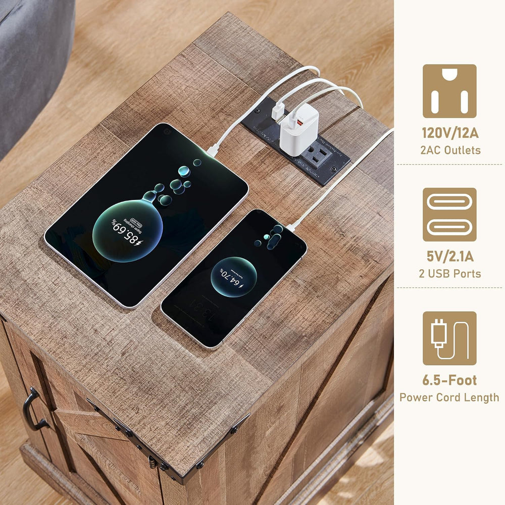 JXQTLINGMU Farmhouse Nightstand Set of 2 with Charging Station, 17"D Rec...