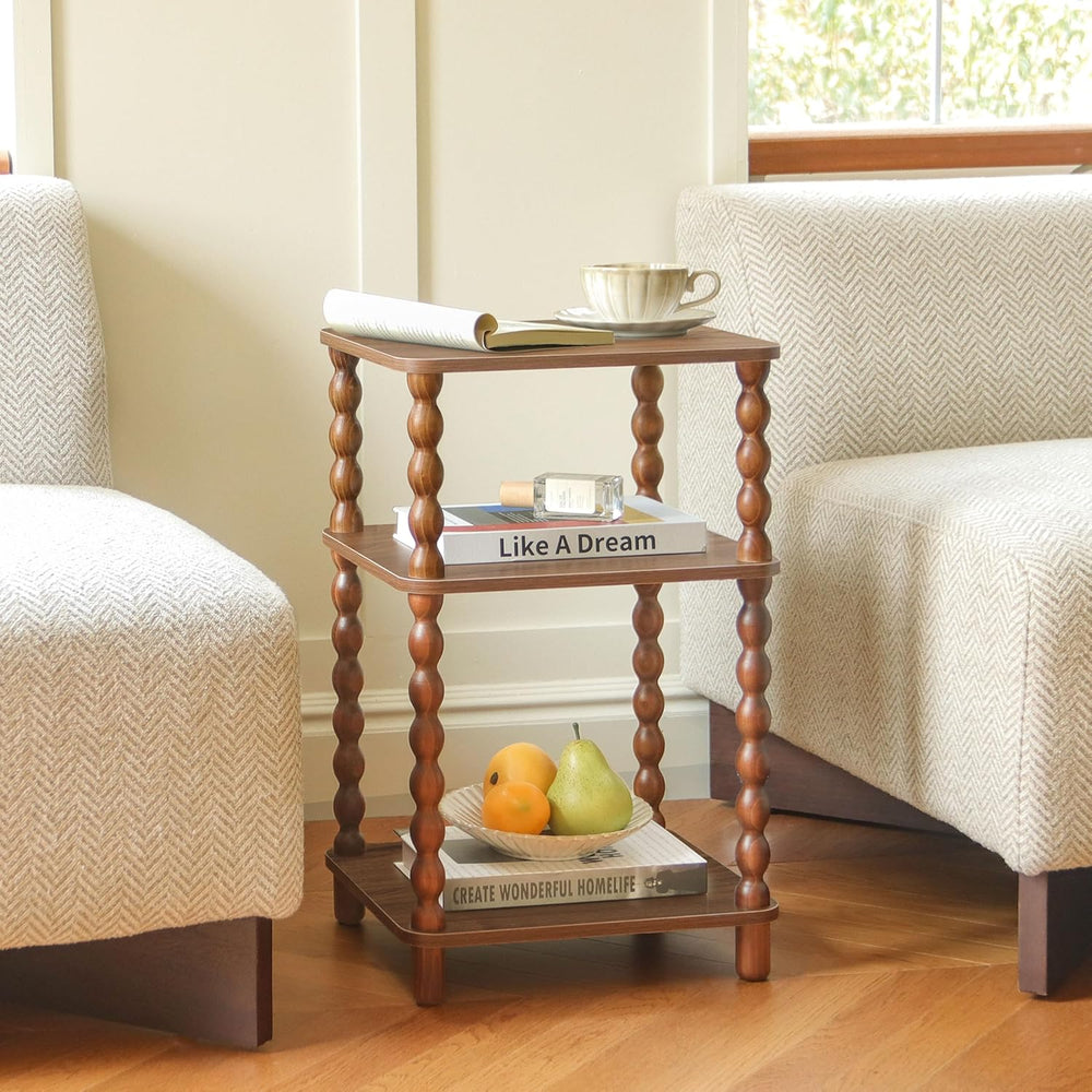 Fultyle Small Side Table, 3-Tier End Table Living Room with Storage, Wood Acc...