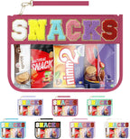 Snack Bag for Travel & Makeup - Clear Chenille Letter Zipper Pouch, Waterproof Cosmetic Tote Bag for Women & Girls (Red)
