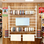 12 Layers 120cm White Wall Display Stand Wrapping Paper Ribbon Organizer Holder Storage Scarf Tie Belt Towel Spool Sewing Tool Hijab Metal Shelving for Home, Retail Stores, Flower Shop, Studio