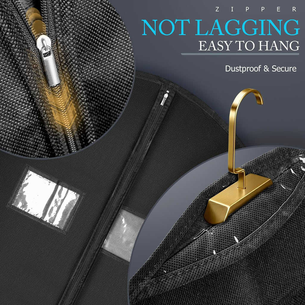 Hleelomi 5 Pack 43-in Garment Bag for Hanging Clothes Black Suit Bag | Garment Bags for Travel and Closet Storage, Suit Bag Travel with Zipper and Visible Transparent Window