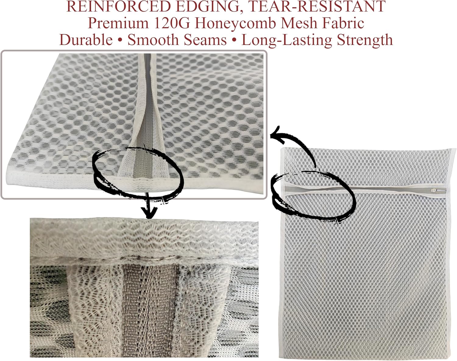 Mesh Laundry Bags for Delicates – 3-Pack (12″×16″) with Color-Coded Zippers – Honeycomb Mesh, Locking Zipper, Washer & Dryer Safe for Bras, Socks, Travel Clothes