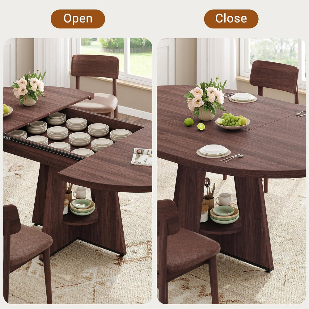 Extendable Dining Table, Round Kitchen Dining Room Dinner Table with for 4 6 ...