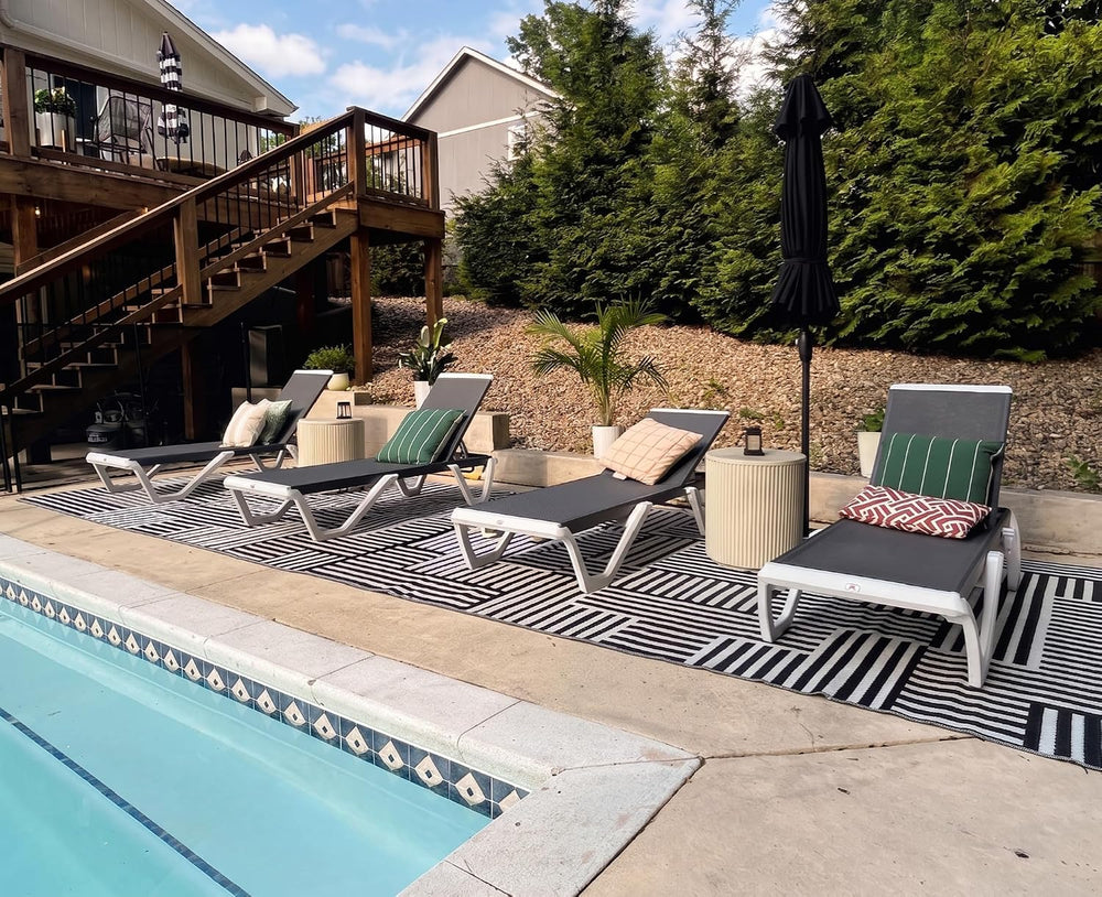 PURPLE LEAF Lounge Chair Outdoor Set of 4 Chaise Lounge w/Wheel, Dark Grey | ...