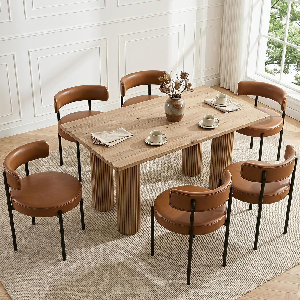 Faux Leather Dining Chairs Set of 4, Mid Century Modern, Brown