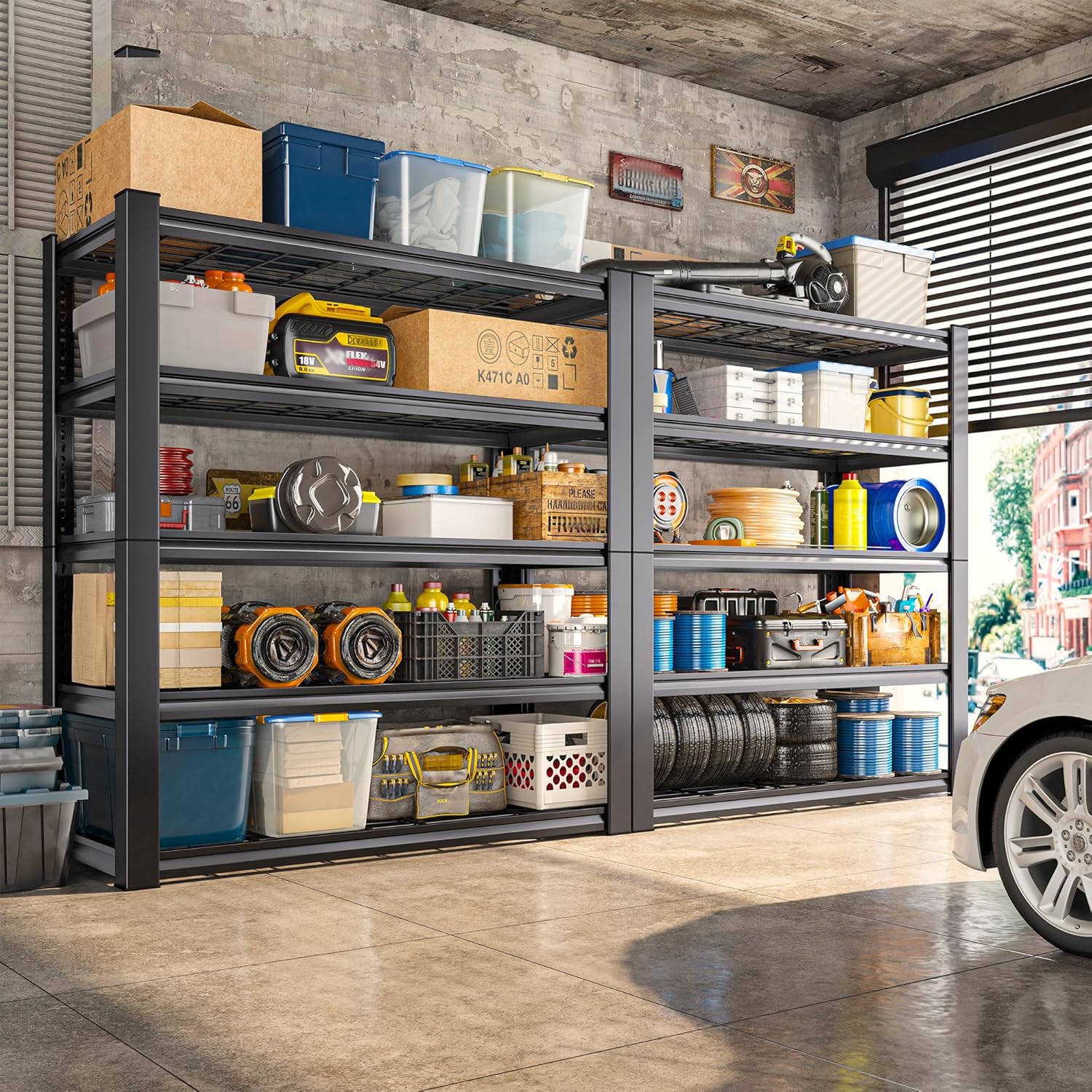 REIBII 3010LBS Storage Shelves 72" H Garage Shelving Heavy Duty Metal Shelving 5 Tier Adjustable Metal Shelves for Storage for Kitchen Pantry Warehouse Basement 72" H x 35.5" W x 16" D, Black