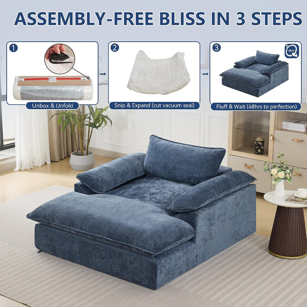 WUTUTUEE 69" Oversized Chaise Lounge Chair Indoor, No Assembly Blue Loun...