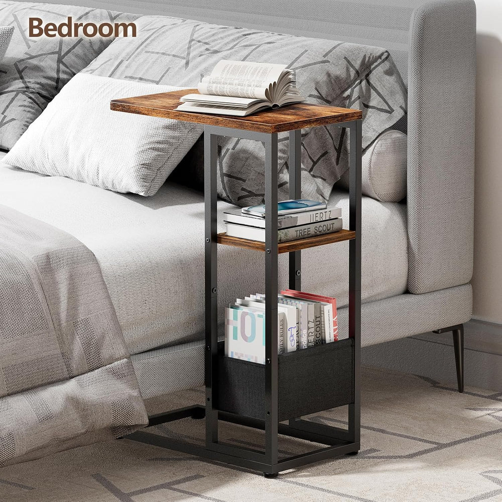 C Shaped End Table, Small Side Table for Couch, Recliner, Slide Under Sofa Tr...