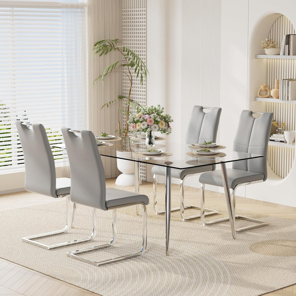 63" Modern 5-Piece Dining Table Set for 4 Rectangular Glass Table with 4...
