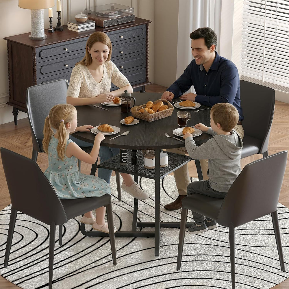 Bigbiglife 43.3" Dining Table for 4, Round Kitchen Table with Storage, S...