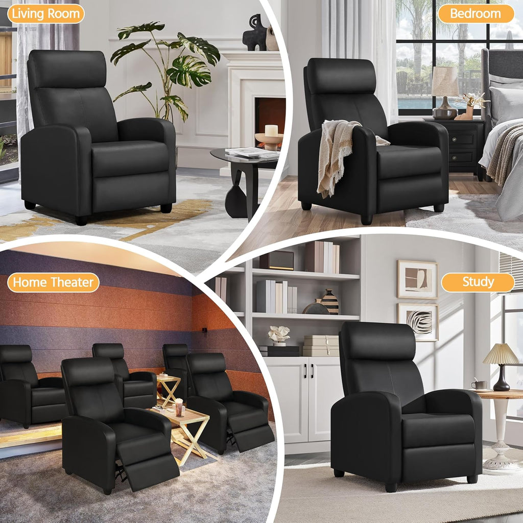 Yaheetech Recliner Chair PU Leather Recliner Sofa Home Theater Seating with Lumbar Support Overstuffed High-Density Foam & Pocket Springs, Push Back Recliners Armchair for Living Room
