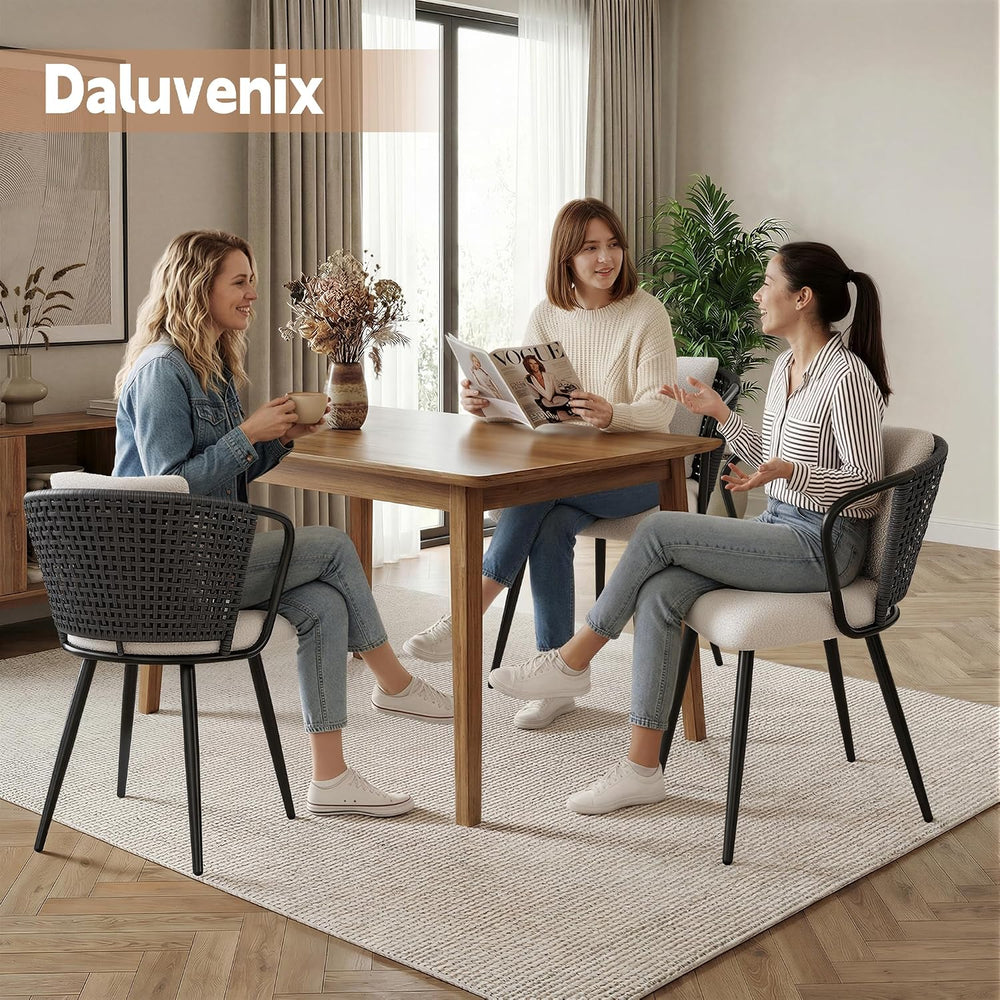 Rattan Dining Chairs Set of 2, Upholstered Kitchen Chair with Metal Legs, Erg...