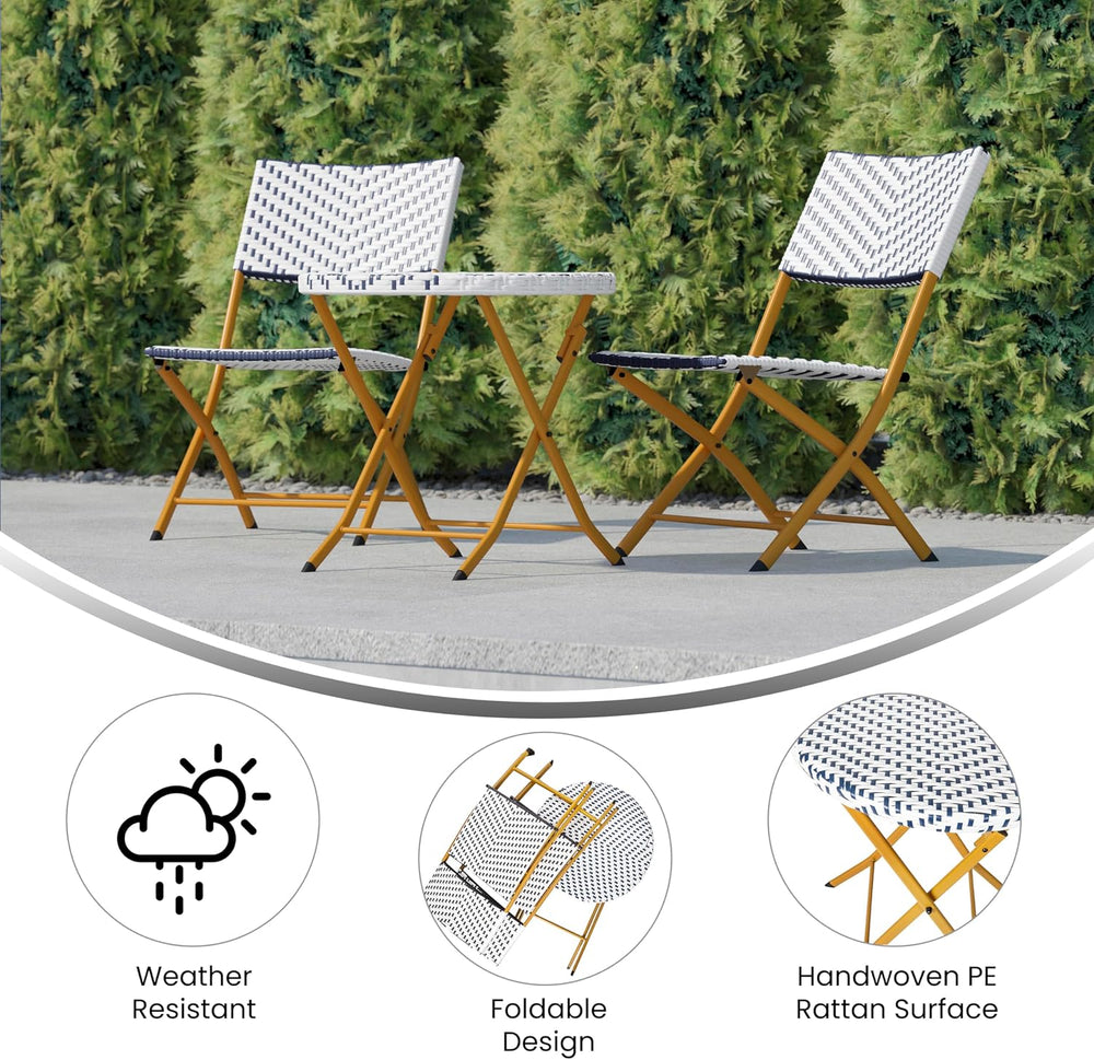 EMMA + OLIVER Navy/White Three Piece Folding Bistro Set