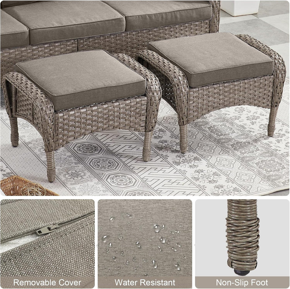 Outdoor Ottomans for Patio Foot Rest - 25 Inch PE Wicker Foot Stool Set of 2 ...