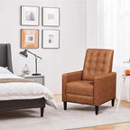 Yaheetech Faux Leather Recliner Sofa Mid-Century Modern Single Reclining Chair Adjustable Back & Footrest Tufted Upholstered Sofa with Pocket Spring Living Room Bedroom Home Theater Brown